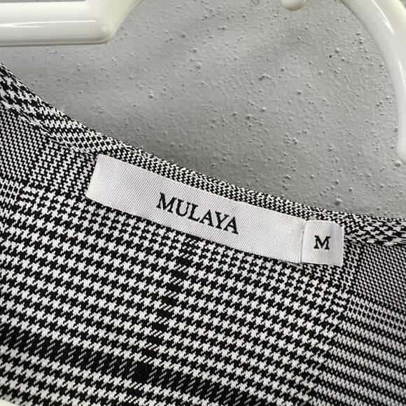 Mulaya Open Front Blazer Jacket M Black Plaid Peplum Embroidered Floral Sleeves - Picture 9 of 10